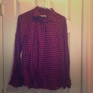 Navy and red button up